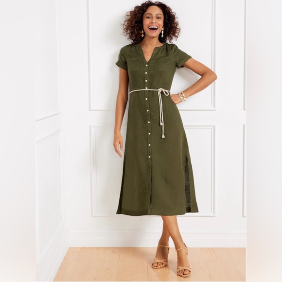 Talbots Linen Fit & Flare Shirt Dress Size 14P - Picture 1 of 6